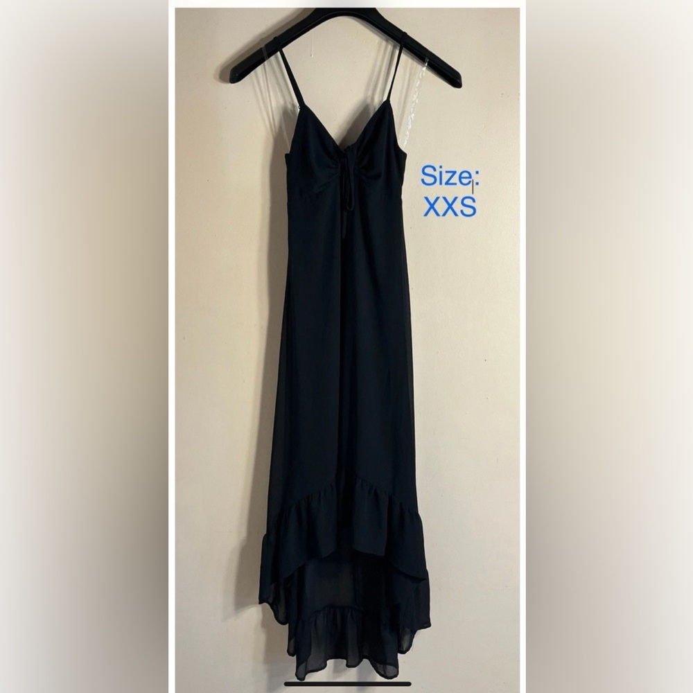 Wild Fable Black Dress High Low Women's Chiffon Keyhole Tie Front Ruffle Hem,XXS